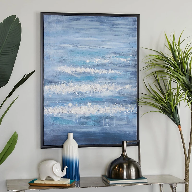 Blue Wood Modern Framed Wall Art 39" x 30"