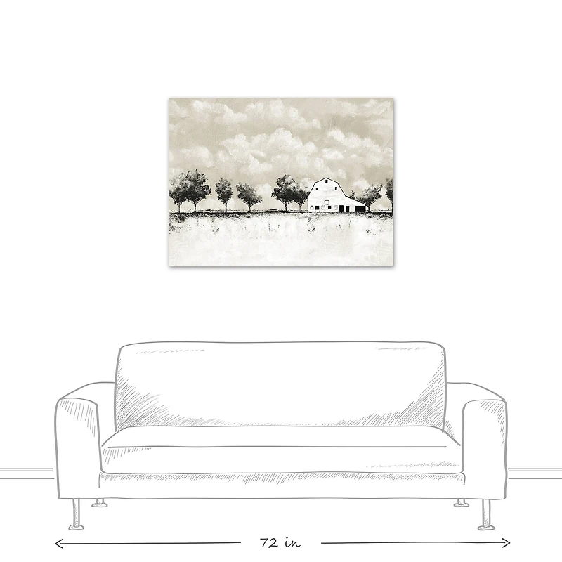 BW Barn Landscape 40" x 30" Canvas Wall Art