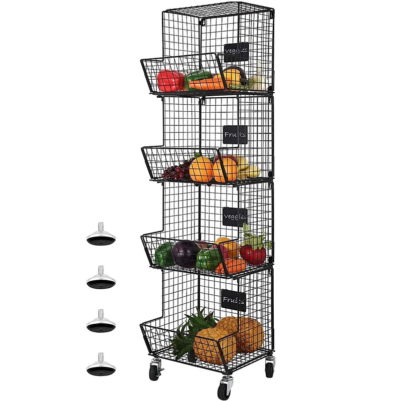 Black 4-Tier Rolling Fruit Cart