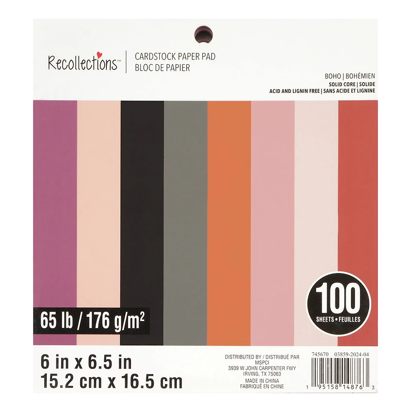 6" x 6.5" Boho 65lb. Cardstock Paper Pad by Recollections™, 100 Sheets