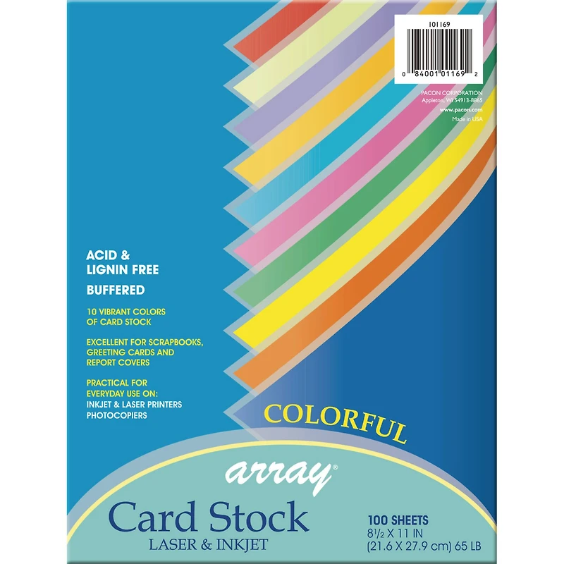 Pacon® 8.5" x 11" Assorted Card Stock, 100 Sheets