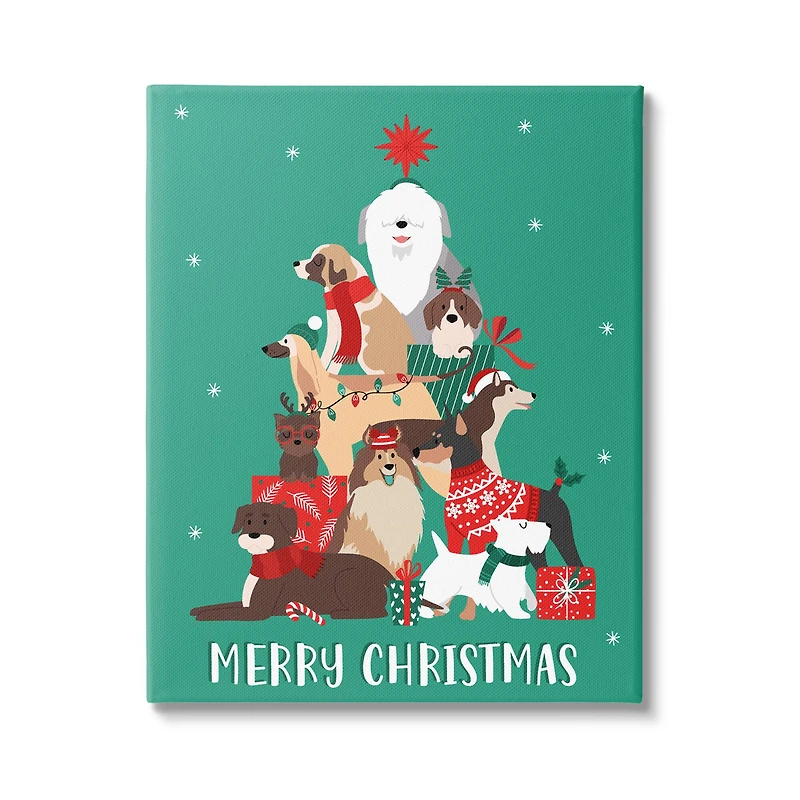 Stupell Industries Merry Christmas Happy Dog Gifts Canvas Wall Art
