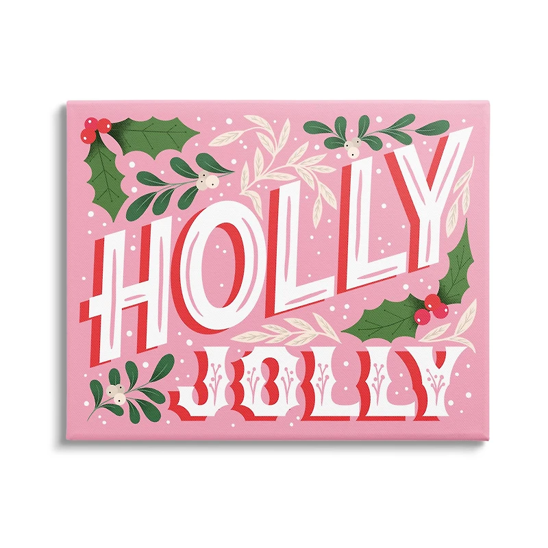 Stupell Industries Bold Pink Holly Jolly Phrase Canvas Wall Art