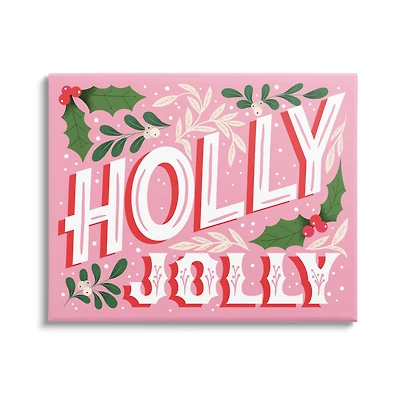 Stupell Industries Bold Pink Holly Jolly Phrase Canvas Wall Art
