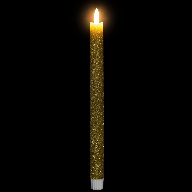 12" Gold Glittered Flameless Taper Candles, 2ct.
