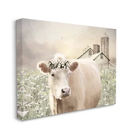 Stupell Industries Realistic Cow Floral Crown Tranquil Farm Field Canvas Wall Art