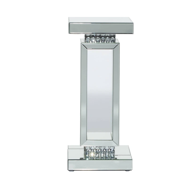 Silver MDF Wood Glam Pedestal Table, 12" x 12" x 28"