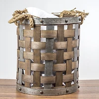 Rustic Farmhouse Bamboo & Metal Storage Basket