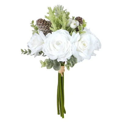12" White Rose & Pinecone Bouquet by Ashland®
