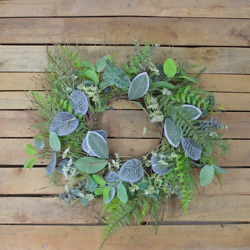 22" Green Eucalyptus, Ivy & Fern Wreath