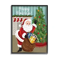 Stupell Industries Happy Holidays Santa Gift Bag Framed Giclee Art