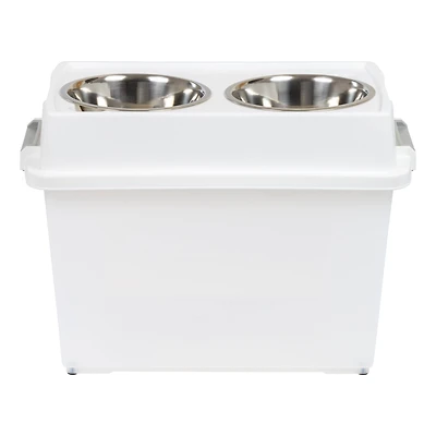 IRIS 45qt. Clear/White/Gray Airtight Elevated Feeder Storage Container