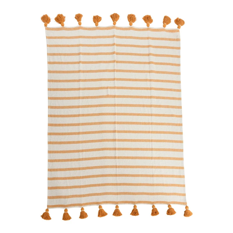 Hello Honey® Golden Yellow Striped Cotton Throw Blanket with Tassels