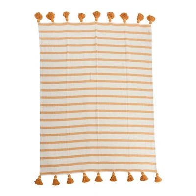 Hello Honey® Golden Yellow Striped Cotton Throw Blanket with Tassels