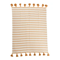 Hello Honey® Golden Yellow Striped Cotton Throw Blanket with Tassels