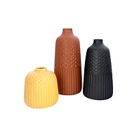 Hello Honey® Embossed Stoneware Vases with Fluted & Polka Dot Designs Set