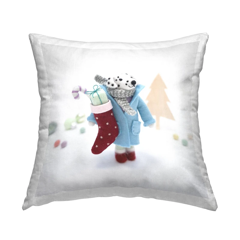 Stupell Industries Smiling Dalmatian Christmas Gifts Throw Pillow