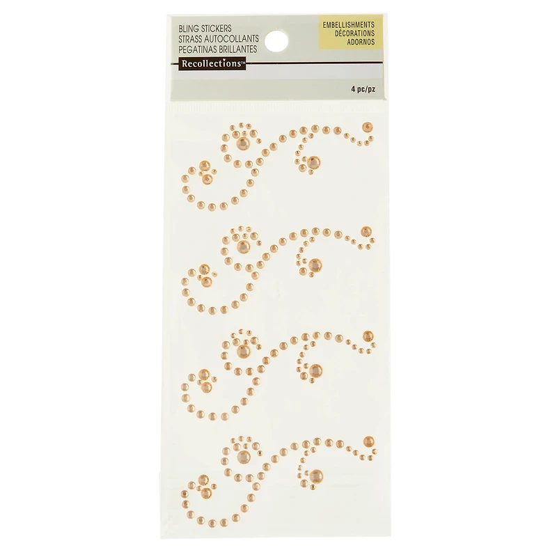 12 Packs: 4 ct. (48 total) Gold Rhinestone Flourish Stickers by Recollections™
