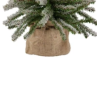 18" Unlit Flocked Downswept Mini Village Pine Artificial Christmas Tree in Burlap Base