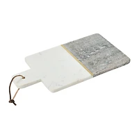 Hello Honey® 15" Gray and White Boho 2-Tone Marble Charcuterie or Cutting Board with Brass Inlay and Leather Tie