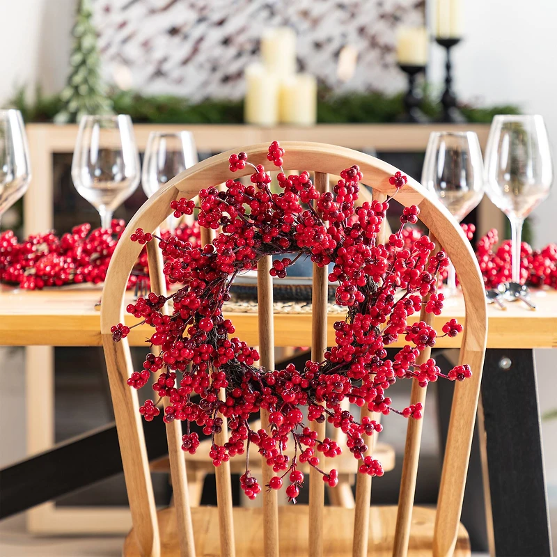 Glitzhome® 14"D Christmas Mini Red Berries Wreath Set