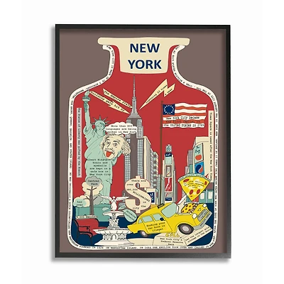 Stupell Industries Vintage Jar New York City Interesting Facts Wall Accent with Frame
