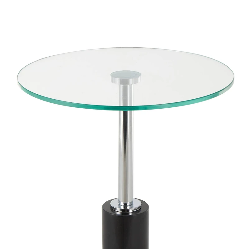 21" Black Marble Round Side End Accent Table with Silver Metal Rod & Base