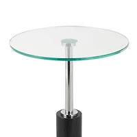 21" Black Marble Round Side End Accent Table with Silver Metal Rod & Base
