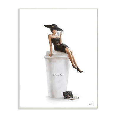 Stupell Industries Stylish Fashion Female Pose Coffee Designer Purse Wood Wall Plaque