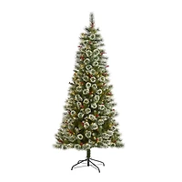 7ft. Pre-Lit Frosted Swiss Pine & Berries Artificial Christmas Tree with Clear LED Lights