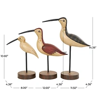 Brown Metal Bird Sculptures with Round Base Set
