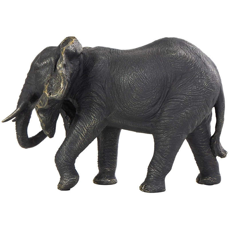 10" Bronze Polystone Elephant Sculpture with Gold Detailing