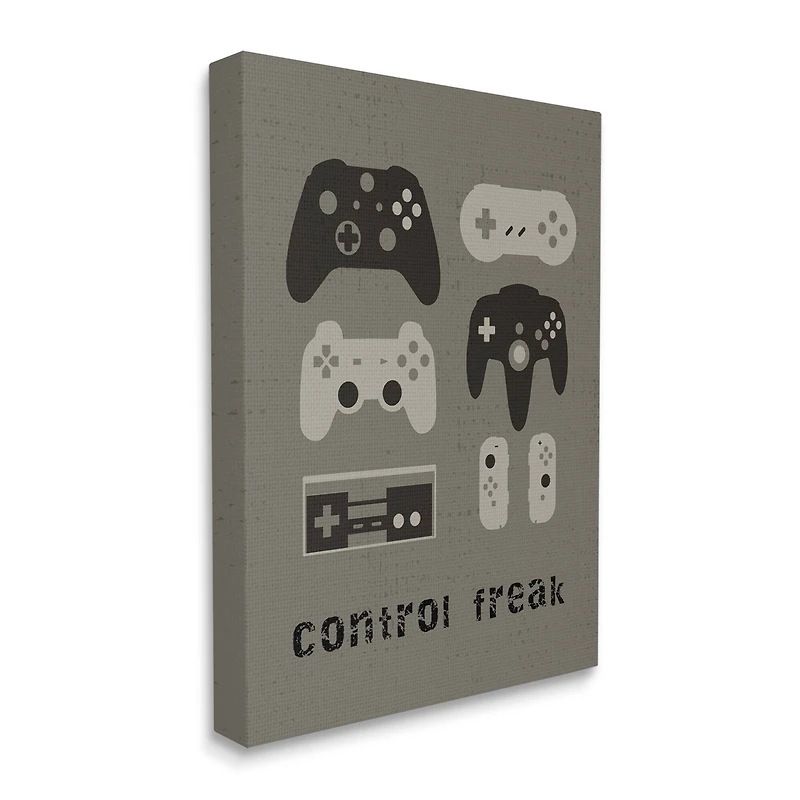 Stupell Industries Control Freak Distressed Pattern Black Grey Controllers Canvas Wall Art
