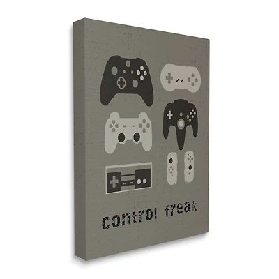 Stupell Industries Control Freak Distressed Pattern Black Grey Controllers Canvas Wall Art