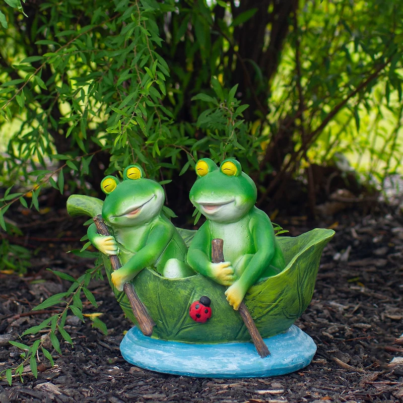 10" Green Frogs in a Lily Pad Outdoor Garden Statue