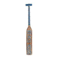 Brown Wood Paddle Beach House Sign Wall Decor with Blue Accents and Rope
