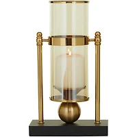 CosmoLiving by Cosmopolitan 13" Gold Metal Pillar Hurricane Lamp with Metal Stand