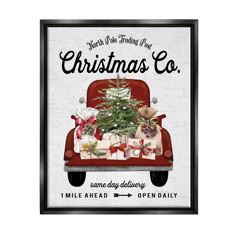 Stupell Industries North Pole Christmas Co. Sign Framed Floater Canvas Wall Art