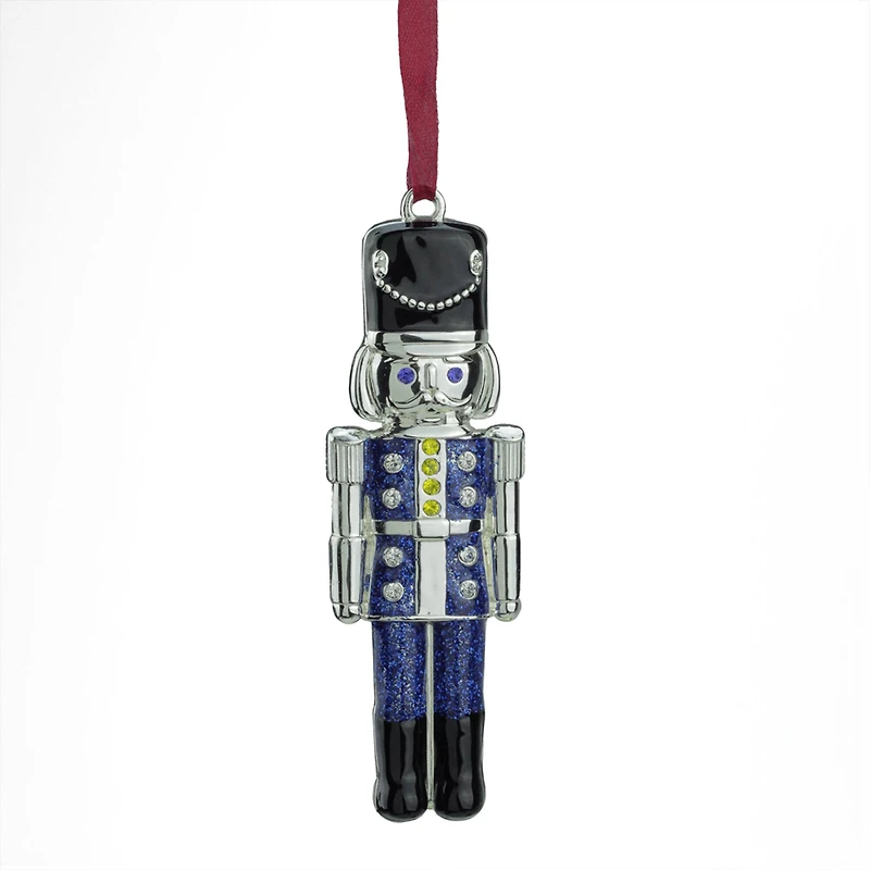 3.75" Shiny Silver And Blue Nutcracker Crystal Embellished Ornament