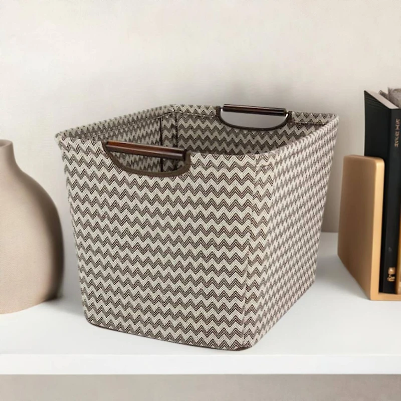 Household Essentials Storage Bin with Wood Handles (Medium, Chevron)