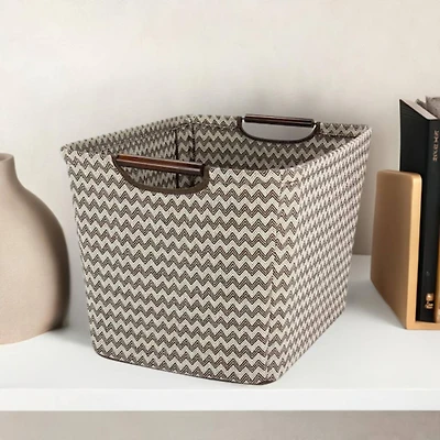 Household Essentials Storage Bin with Wood Handles (Medium, Chevron)