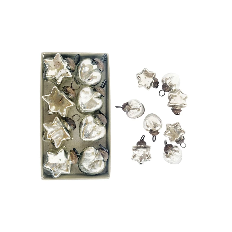 Hello Honey® 8 Pack 1.25" Silver Mercury Glass Heart & Star Ornaments