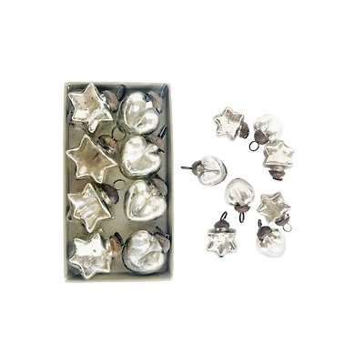 Hello Honey® 8 Pack 1.25" Silver Mercury Glass Heart & Star Ornaments
