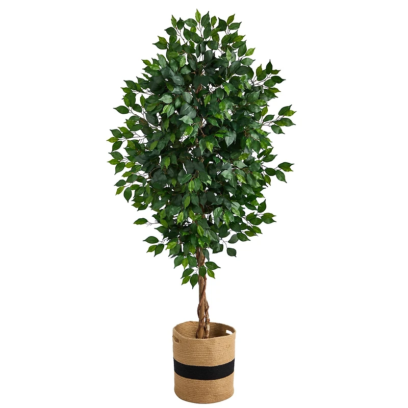 6ft. Ficus Artificial Tree with Natural Trunk in Handmade Natural Cotton Planter