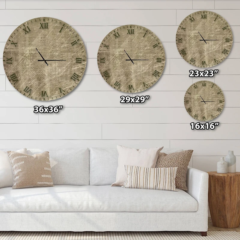Designart 'Antique Old Paper Style Farmhouse Wall Clock