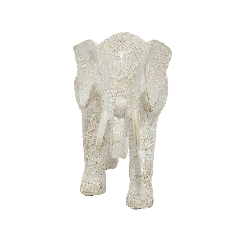 14" White Resin Eclectic Elephant Sculpture