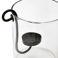 Hello Honey® 9.5" Black Glass Hurricane with Metal Candle Holder