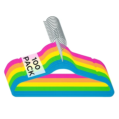 Simplify Multicolor Neon 13.75" Kids Velvet Hangers Pack