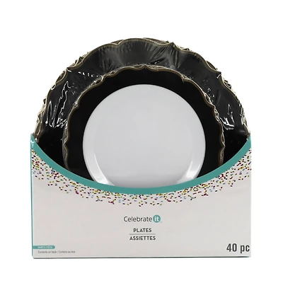 Black & Gold Rim Lunch & Dinner Plate Set, 40ct. by Celebrate It™