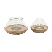 Brown Mango Wood Natural Candle Holder Set
